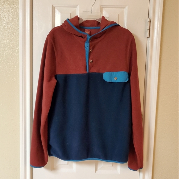 ๐ Arizona Jean Co. Fleece Pullover with Hood, Burgundy / Navy, Size L - Picture 1 of 12